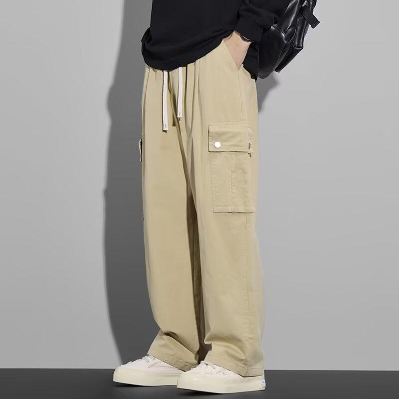 

Мужской плотный уличный комбинезон широкого кроя с карманами — универсальные повседневные брюки на завязках для весны и осени. L хаки