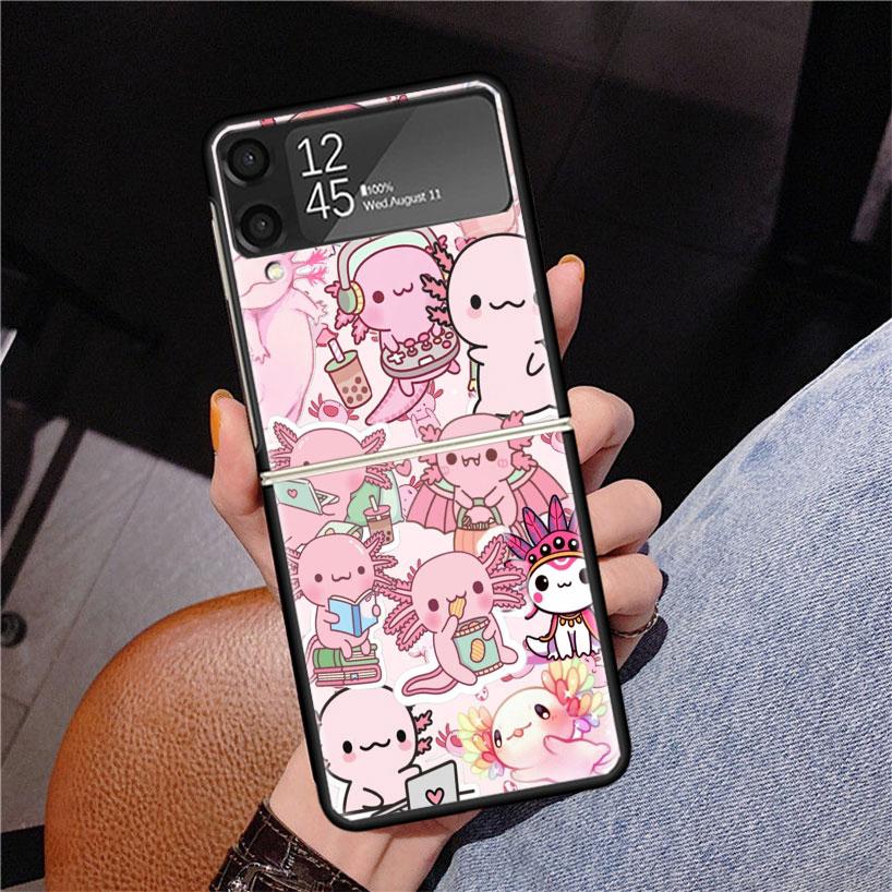 Cute Axolotl Kawaii Phone Case For Samsung Z Flip 7 6 5 4 3 Galaxy ZFlip7 ZFlip6 ZFlip5 ZFlip4 ZFlip3 5G Print Cover