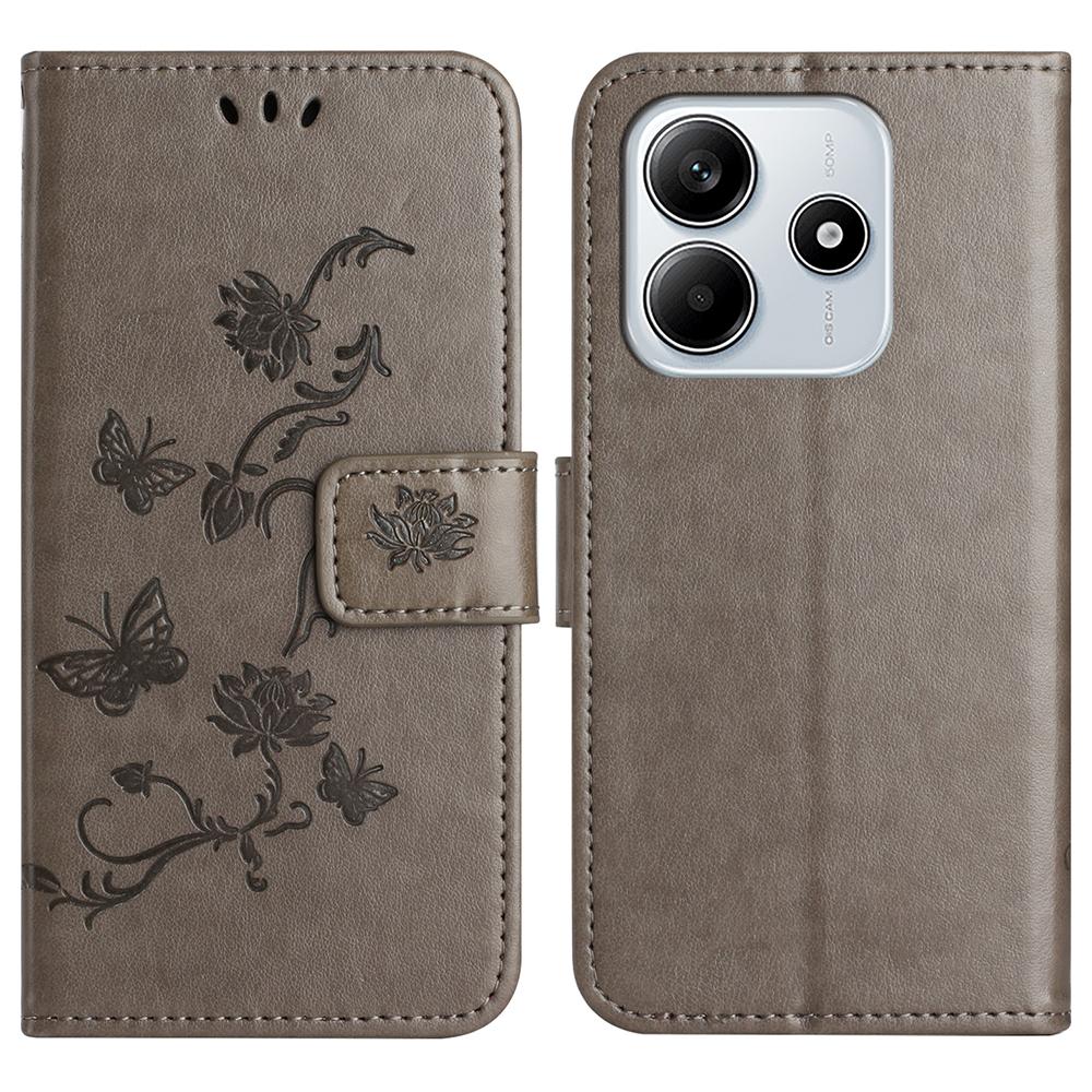 Dla Xiaomi Redmi Note 14 5G Etui Portfel Stojak Wytłaczany Motyl Kwiat Skóra PU Pokrowiec na Telefon