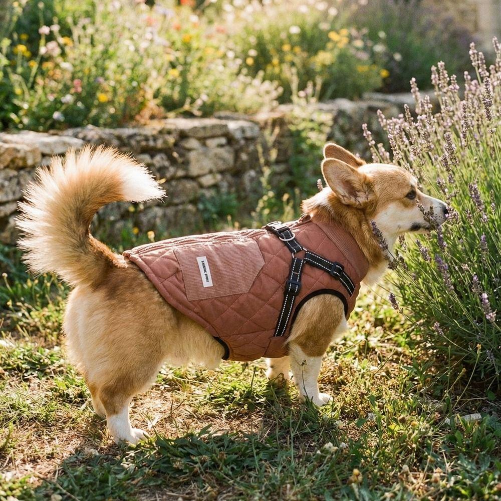Adjustable Back Winter Dog Jacket Thickened Pet Down Coat Fashion Fleece Pet Coat  Snow Activities
