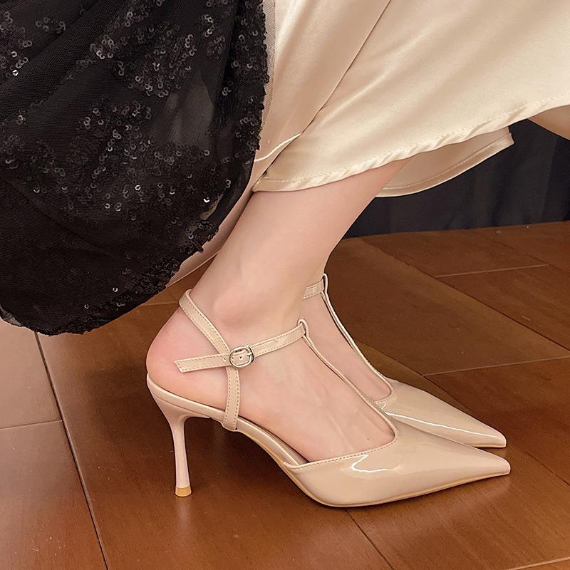 High heels bag head buckle summer new high-end fine heel versatile pointed sandals women wear large size