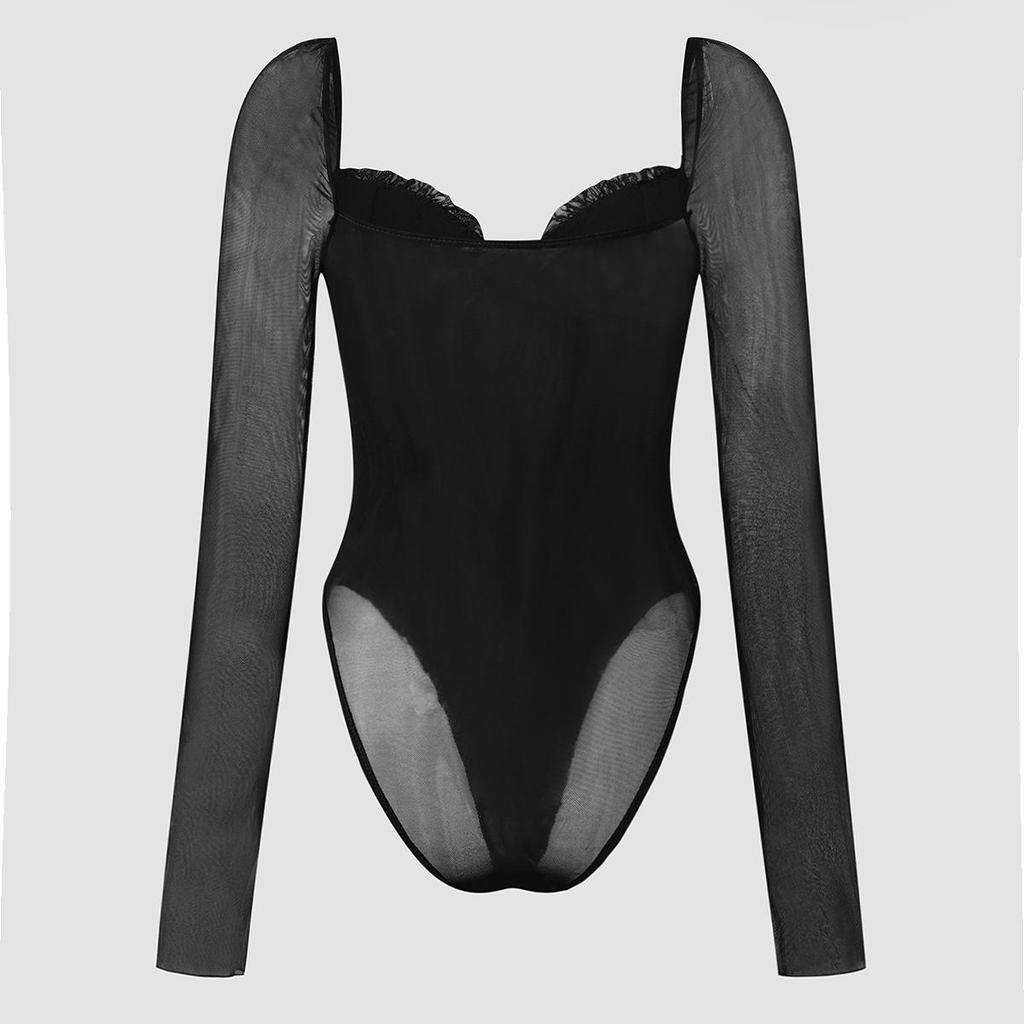 European & American Style Sexy Double Layer Mesh Ruffle Slimming Bodysuit