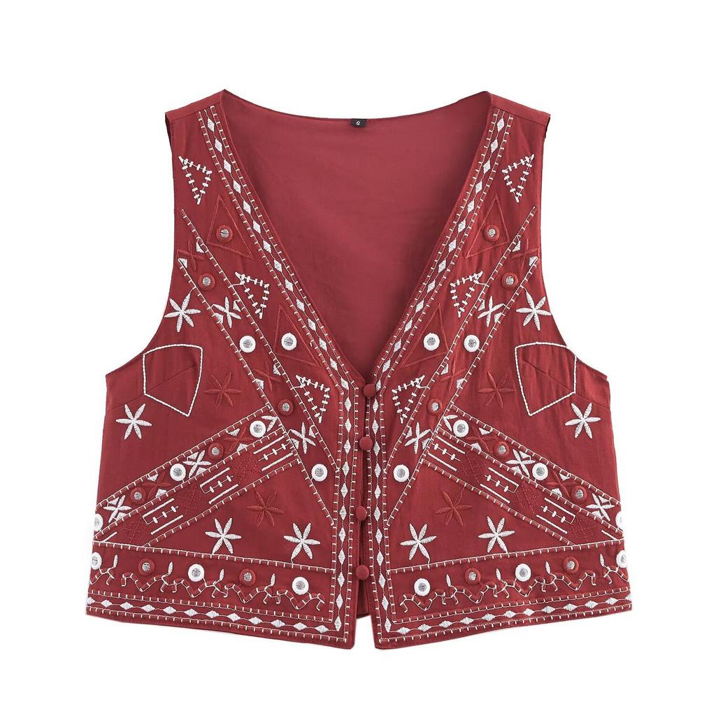 European and American style, wholesale women's clothing fashion versatile temperament decorative embroidered vest set 5770029