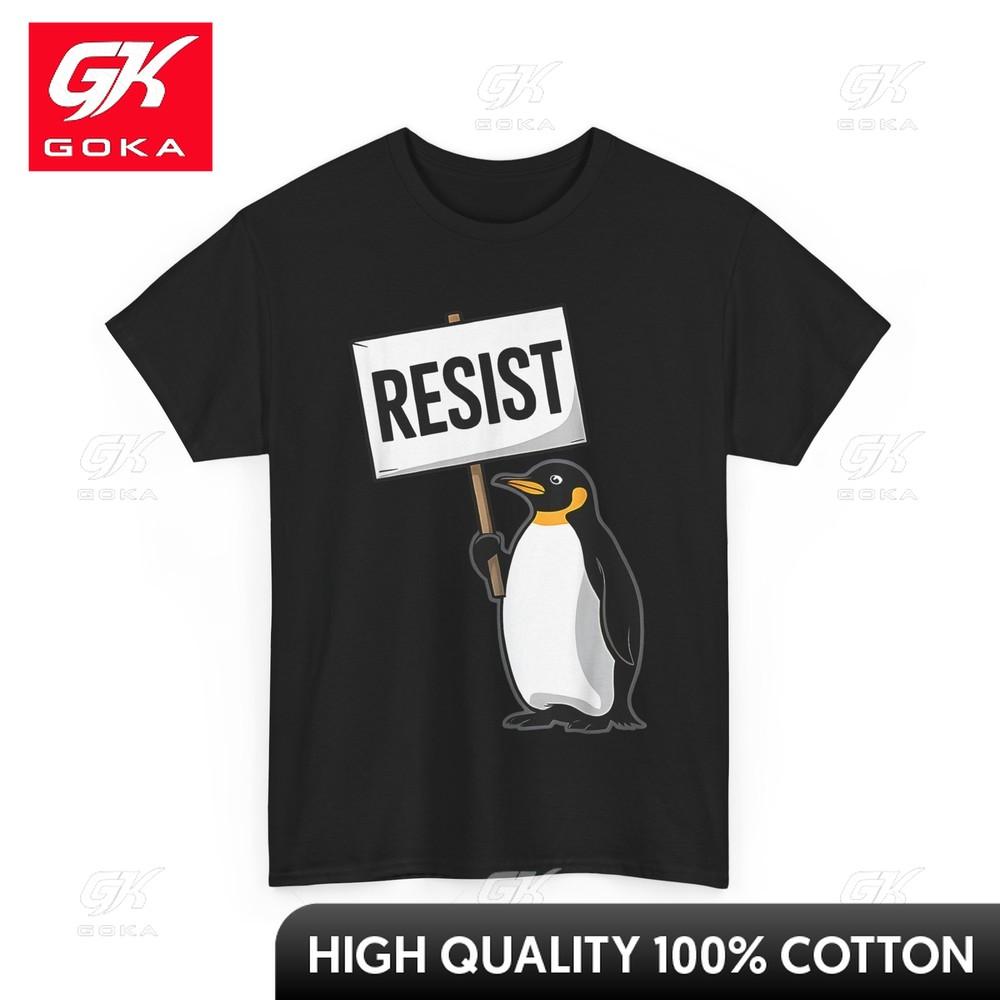 

Resist Penguin Shirt Penguin No Tariffs Women Unisex Funny Lovely All Cotton Graphic Shirt Casual Outfit 4XL