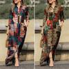 Dames Feestelijk Casual Revers Badjas Lange Bloemenprint Katoenen Jurk Knopenhemd Lange Casual Jurk