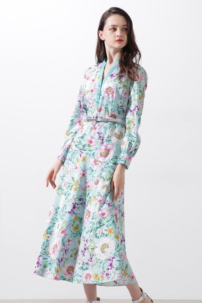 Pinky Diane Long Sleeve Mermaid Dress & (Floral Print) / Women's / 031-5140201 131_Mint