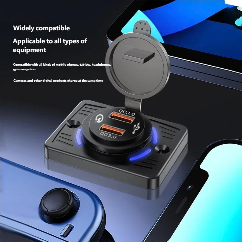 Quick Charger 12V/24V RV USB Outlet Dual USB PD30W+QC3.0 Car Charger Socket Panel Waterproof for Car Bus RV Truck Accessories