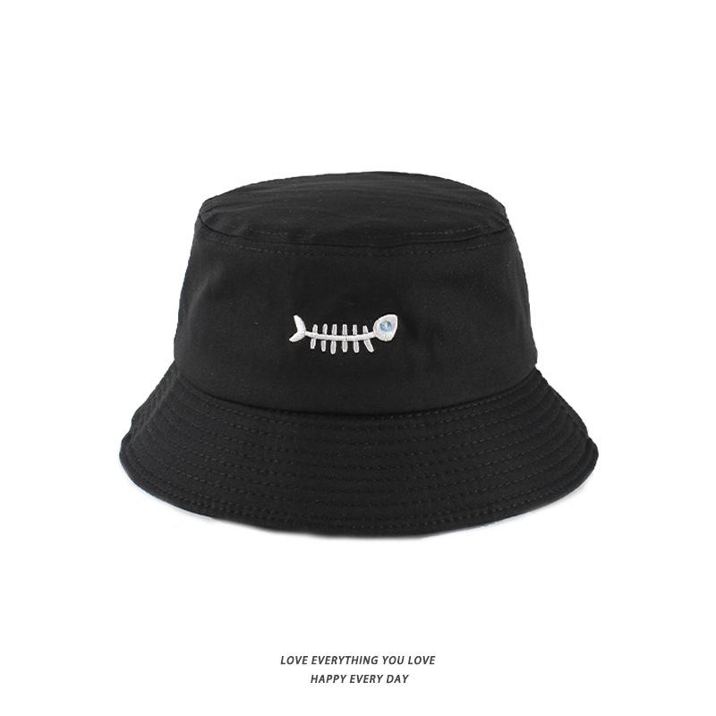Bucket Hats Men And Women Skull Embroidered Fisherman Hat, Single-Sided Black Street Fashion Foldable Sunhat