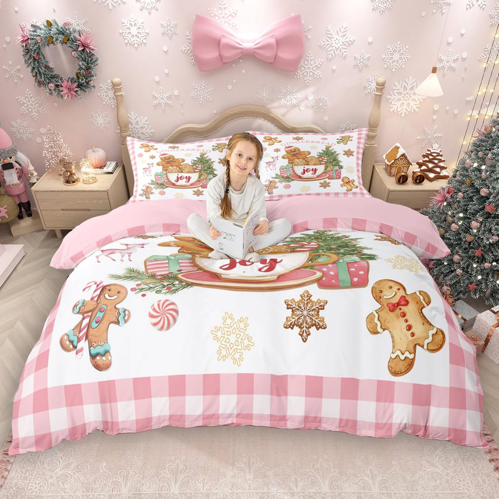 Homewish Kids Merry Christmas Duvet Cover Set 2pcs/3pcs, Xmas Tree Santa Claus Bedding Set, Kawaii Snowman Quilt Cover Set