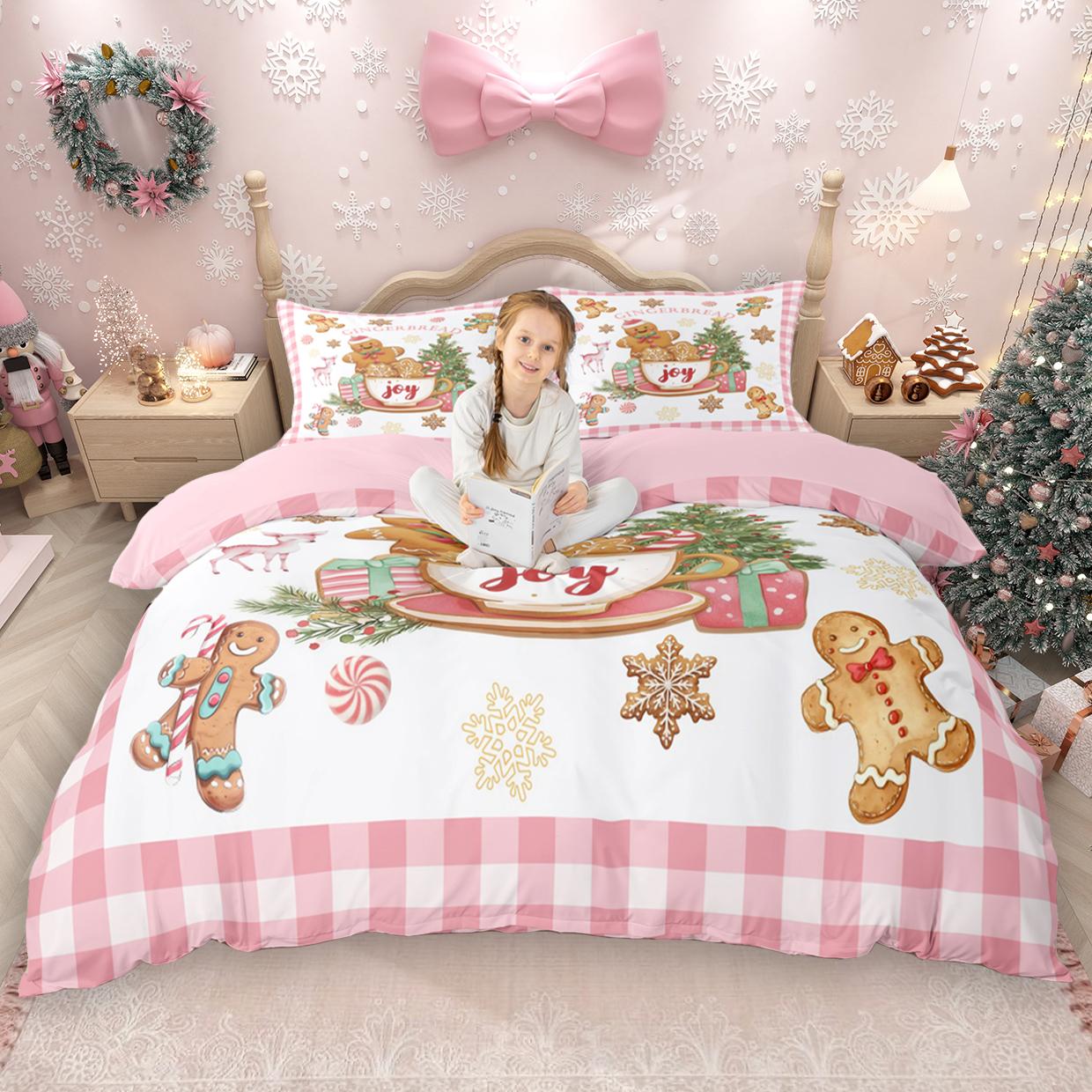 

Homewish Kids Merry Christmas Duvet Cover Set 2pcs/3pcs, Xmas Tree Santa Claus Bedding Set, Kawaii Snowman Quilt Cover Set DE XS 100x135cm 2pcs&set