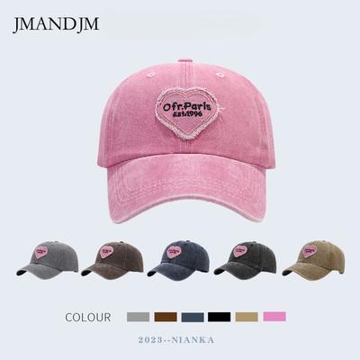 Korean Hat Women's Fashion Autumn and Winter Love Embroidery Washed Baseball Cap Pink Cap Retro Couple Visor