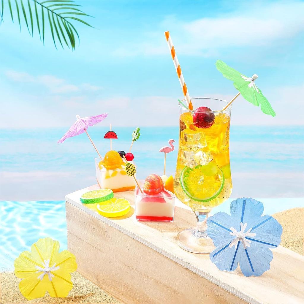 Haundry Cocktail Drink Umbrella Picks, 25pcs Cocktail Umbrellas for Drinks, Mini Hibiscus Paper Drink Umbrellas Toothpicks for Luau Parasols Tropical