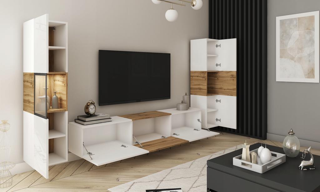 Modern 180 TV Set with a Display Cabinet and a LED Column for the Living Room