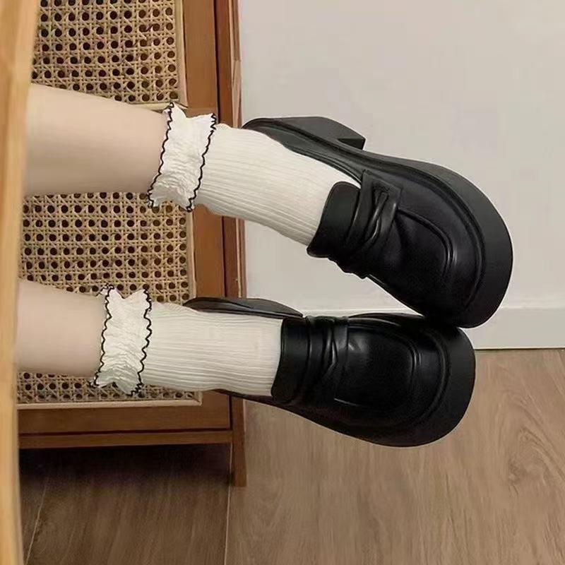New high-heeled small leather shoes British style platform thick heel retro JK with skirt black single shoes