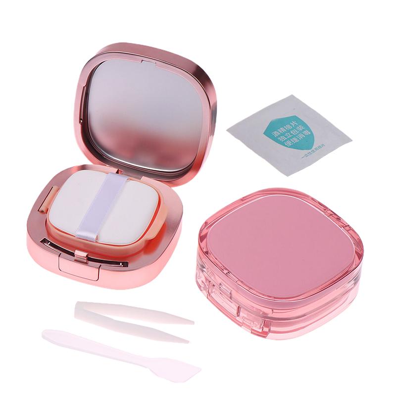 Refillable Air Cushion Compact - Square Empty Makeup Case with Mirror & Sponge for Cosmetics