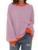 2026 Spring Striped Floral Round Neck Long Sleeve Color Block Hoodie