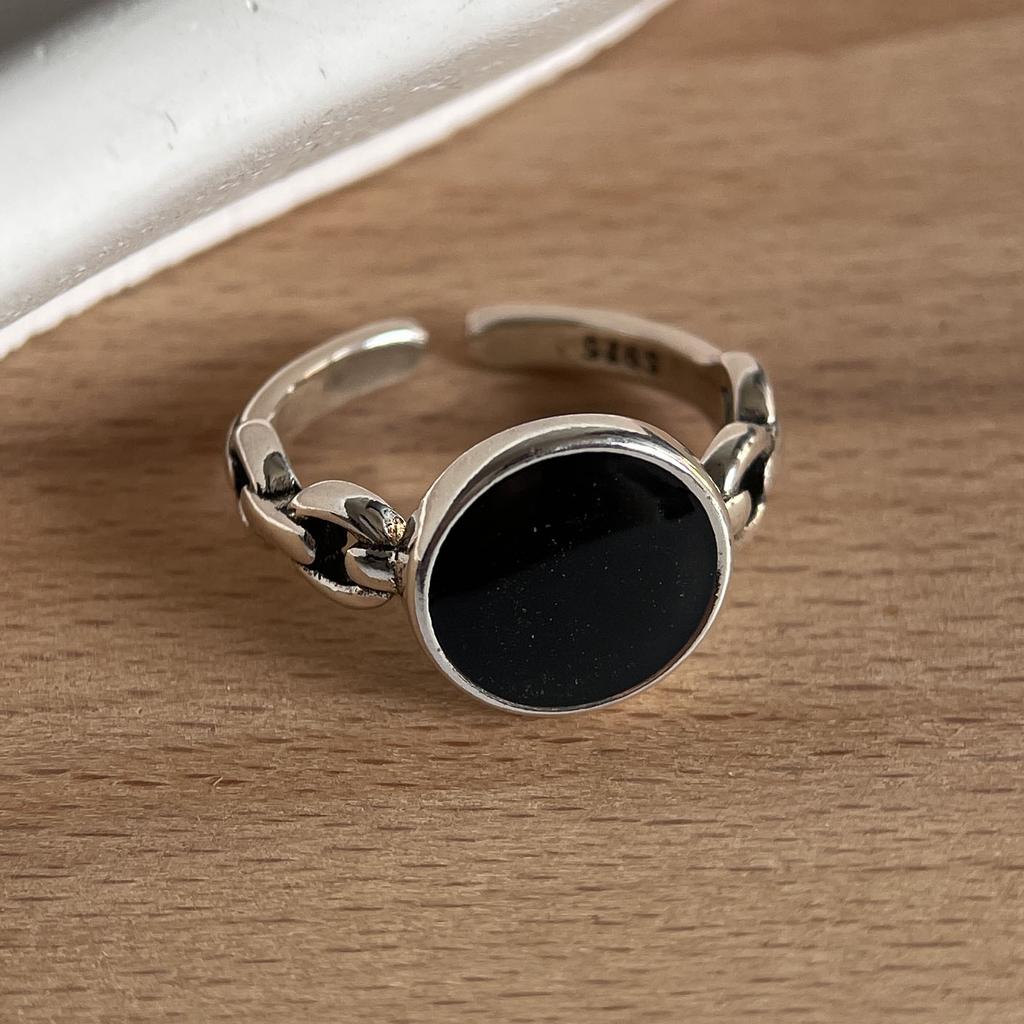 925 Sterling Silver Rings for Women Couple Minimalist Handmade Simple Retro Black Heart Ring Party Jewelry Gift Prevent Allergy