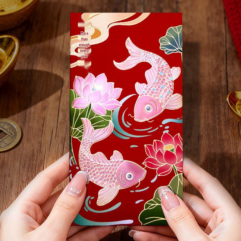 

Abundance Every Year: Hong Kong Style High-End Red Envelopes for New Year s Lucky Money 6 pcs (holds 100-3000 yuan each)