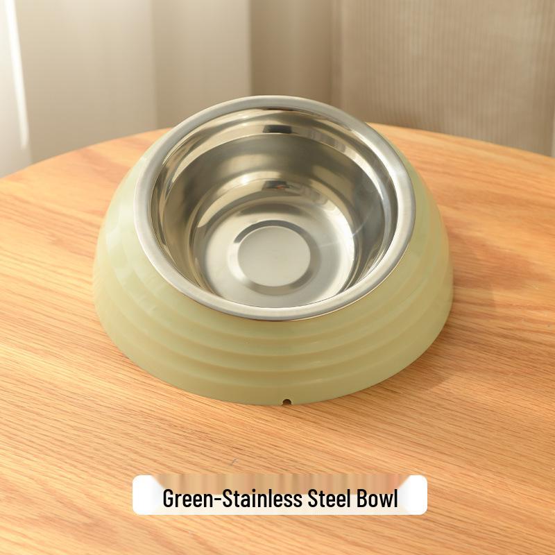 Multi-Function Pet Bowl: Dog Feeding & Drinking, Cat Slow Feeder, Slanted Design, Neck Protection, Non-Slip, Stainless Steel.