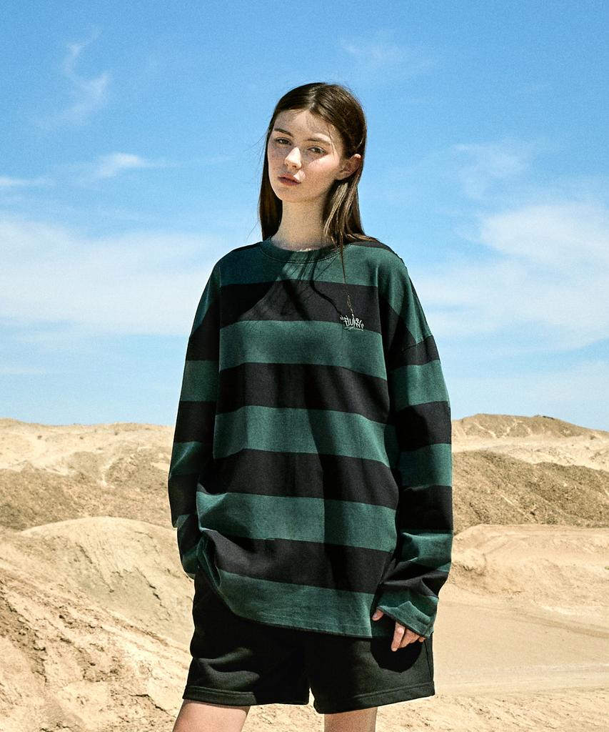 Peullukeu Slam Logo Stripe Pigment Long Sleeve T-Shirt Blue Green Flt715