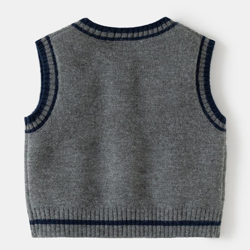 Small and Medium-sized Boys and Girls College Style Knitted Vest Autumn New Children's Contrasting Colors Outside Wearing Sleeveless Sweater Vest
