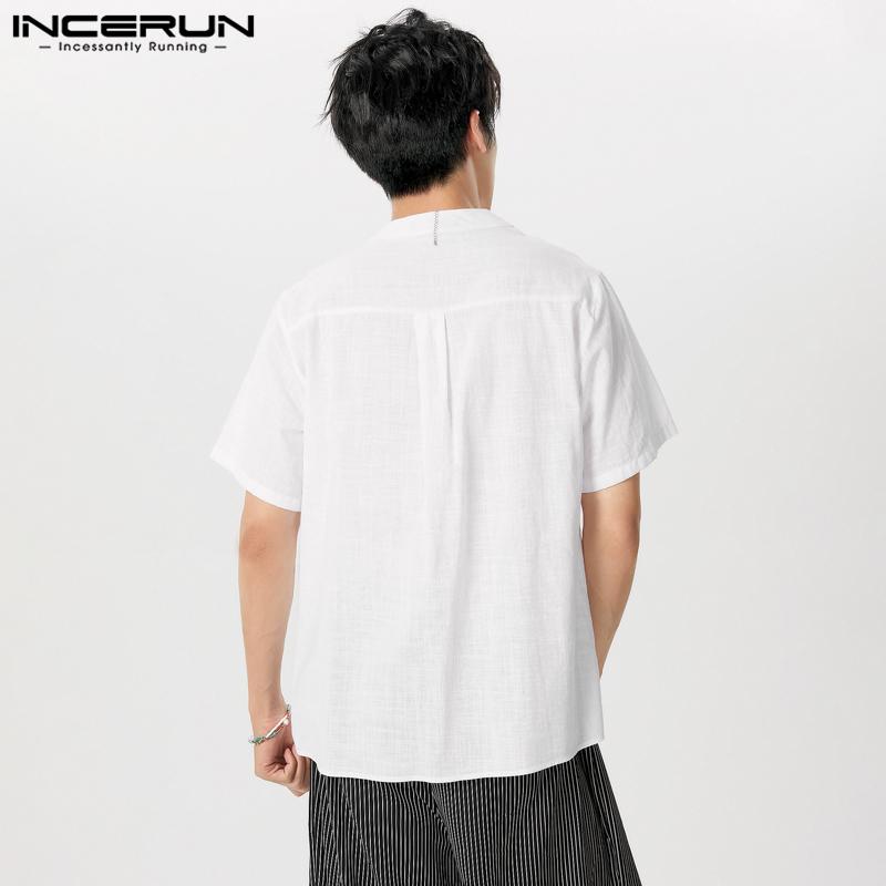 INCERUN Men Short Sleeve Bittons Shirts Summer Casual T-shirts