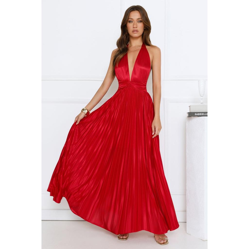 Elegant Solid Color Off-the-shoulder Waist Cinched Pleated Long Maxi Dress, Formal Party Evening Single Shoulder Dress for Women