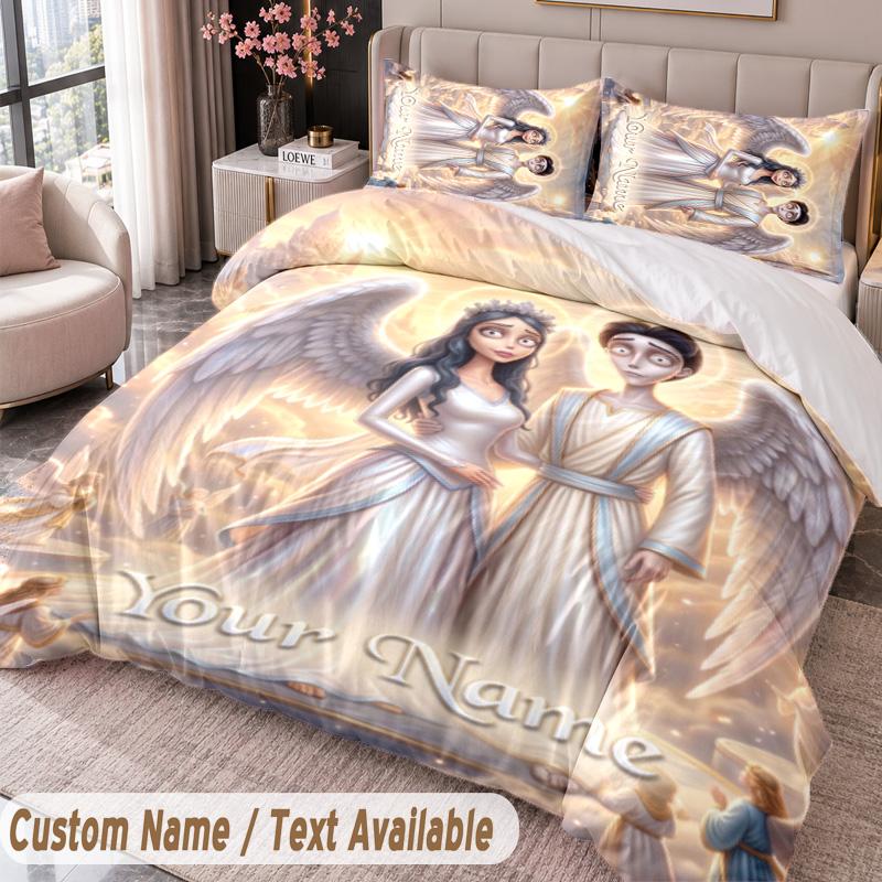 Custom Name Text 3Pcs Bedding Set Corpse Bride Emily Victor Duvet Cover And Two Pillowcases