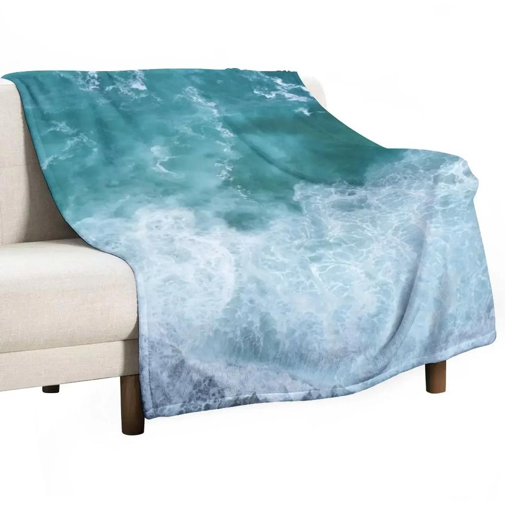Blue Ocean Waves Summer Beach Throw Blanket Fluffy Cozy Throw Blanket for Home Decor