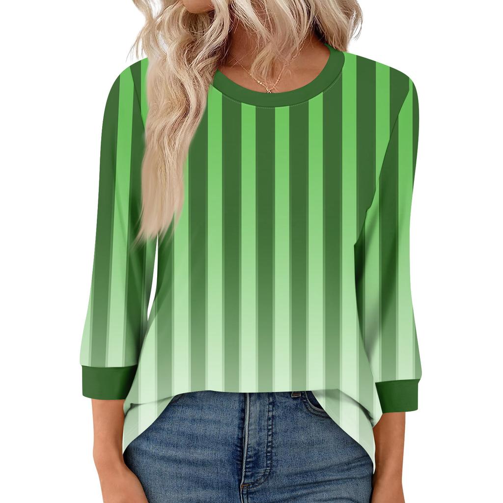 Women's Fashion Casual Seven Sleeve T-Shirt Print Round Neck Top