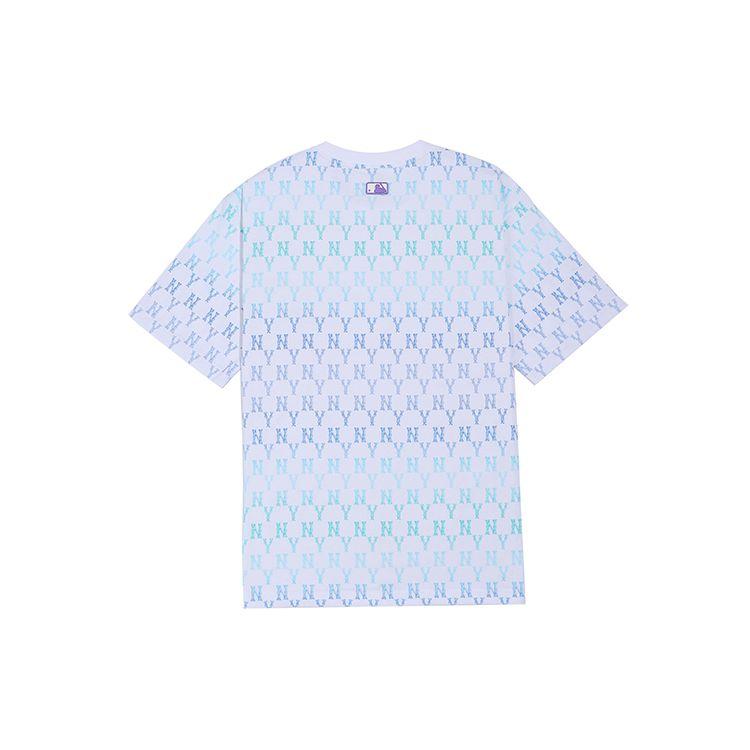 MLB New York Yankees Letter All Over Print Gradient Colorful Print Dopamine Short Sleeve T-Shirt Unisex Tops Light-Blue 31TSMC131-50U