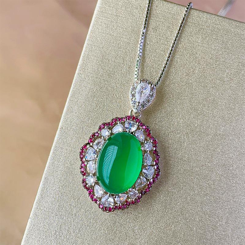 Jewelry Copper Bottom Gold-Plated Ice Seed Fluorescence Simulation Chalcedony Plain Surface Temperament Set 10 * 14