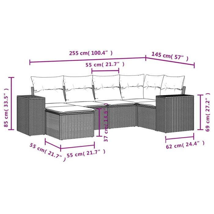 VidaXL Garden Lounge Set with Cushions 6 Pcs, Patio Sofas, Patio Furniture Set, Outdoor Furniture, Black 3222855