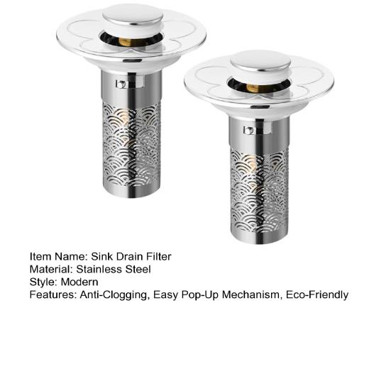 2 Stück Badezimmerwaschbecken-Abflussstopfen, 2-in-1 Pop-up Haarfänger mit Filter, Rostfreier Anti-Verstopfungs-Abflussabdeckung aus Edelstahl, Rostfreier Filterersatz