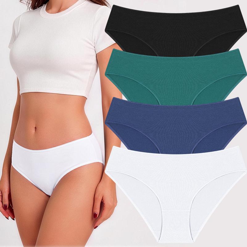 FINETOO 4 Pezzi Mutandine da Donna a Vita Bassa in Cotone Biancheria Intima Morbida Vita Elastica Slip da Donna Traspiranti Uso Quotidiano Mutandine Femminili