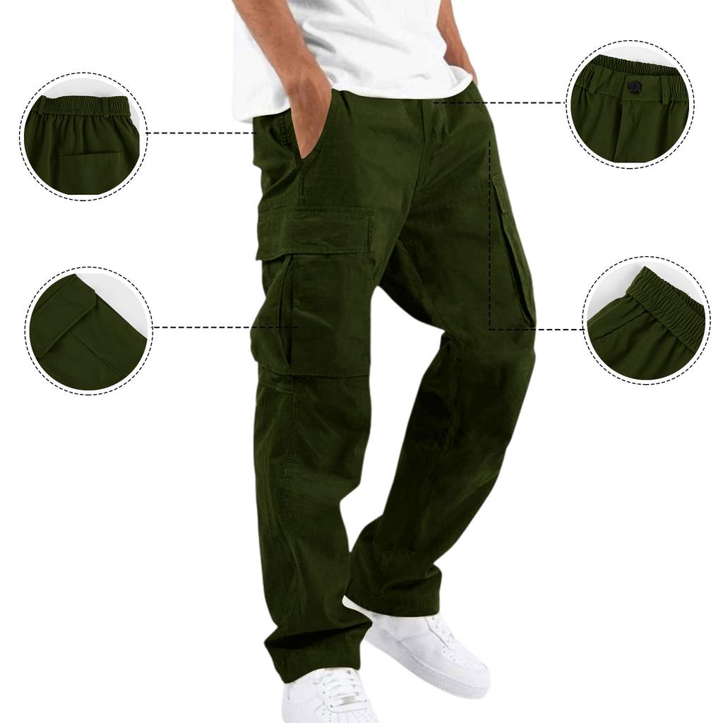 Men's Color Cargo Pants with Elastic Waist Button Closure and 6 Pockets for Work and Casual Wear
