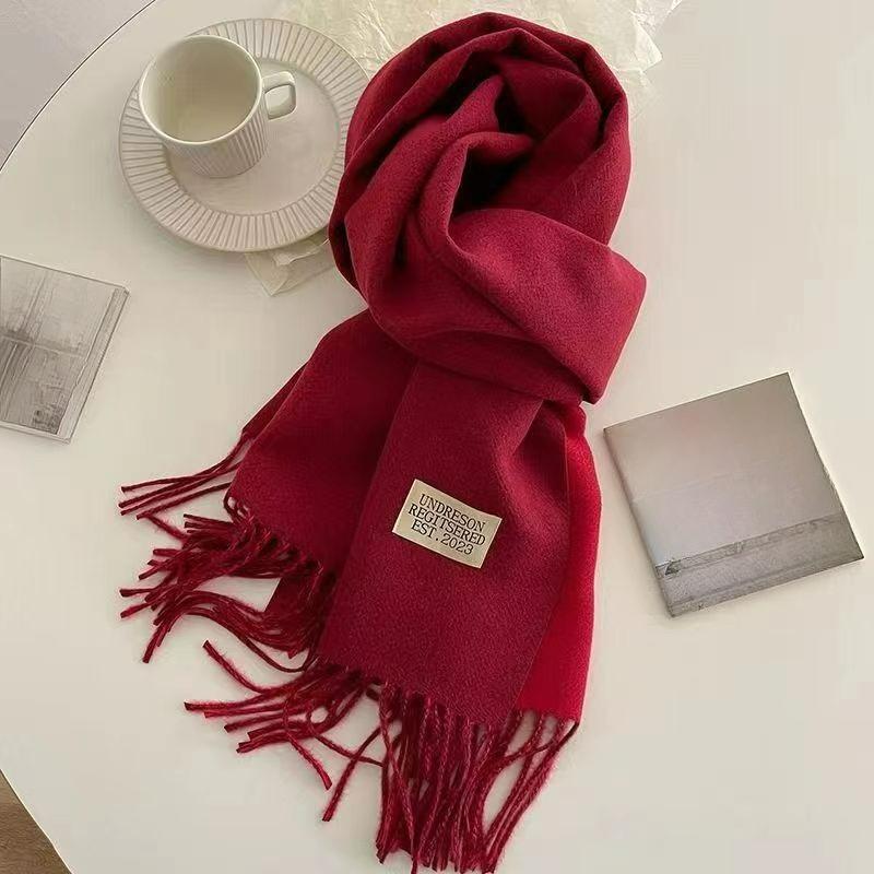 Autumn and Winter Korean Version of The Solid Color Imitation Cashmere Double-sided Tassel Scarf Female Thickened Student Dual-use Shawl Trend