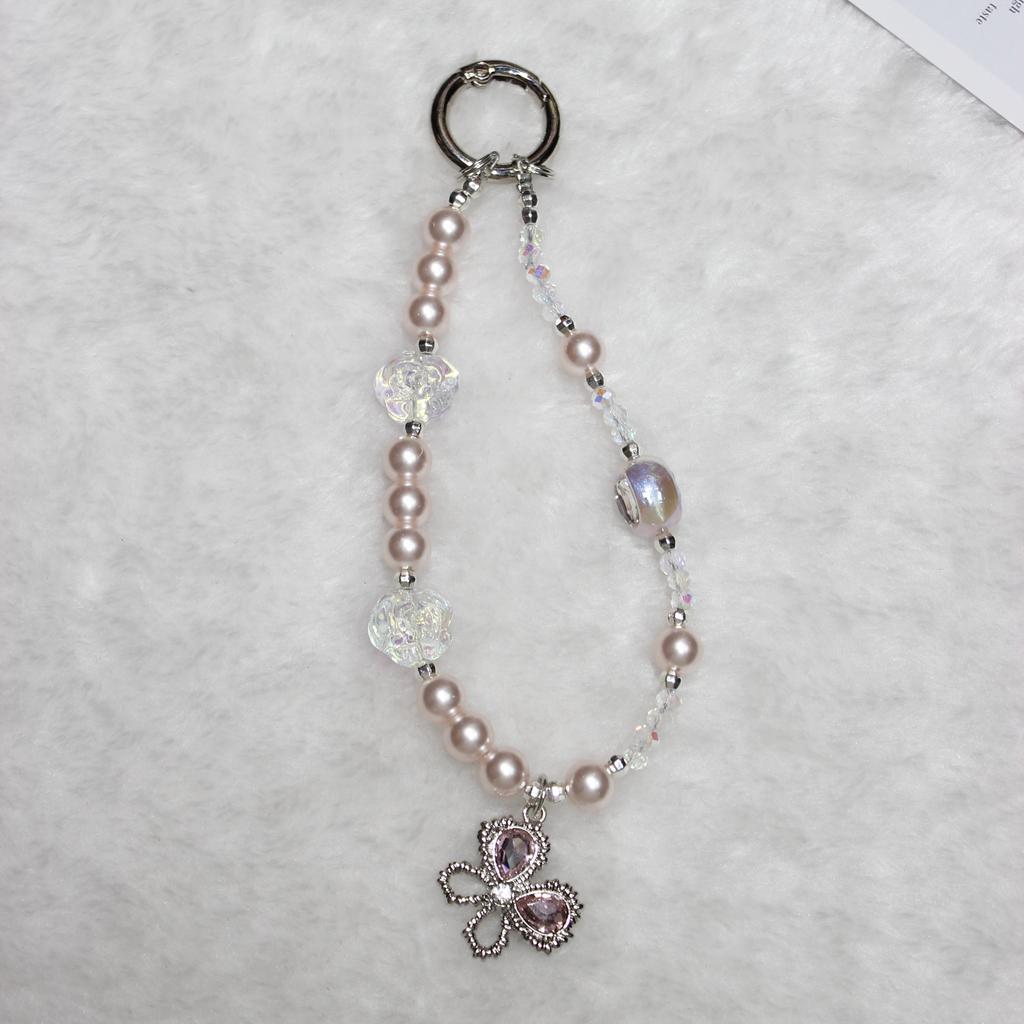 Pearl Beaded Phone Lanyard Short 26cm Butterfly Anti-Lost Wrist Chain Phone Bracelet