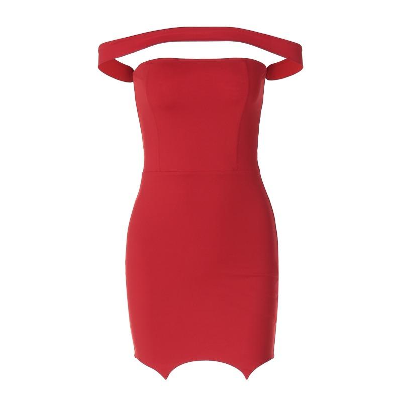 Autumn Street Style Sexy Strapless Solid Color Patchwork Neck Bag Hip Spice Short Dress