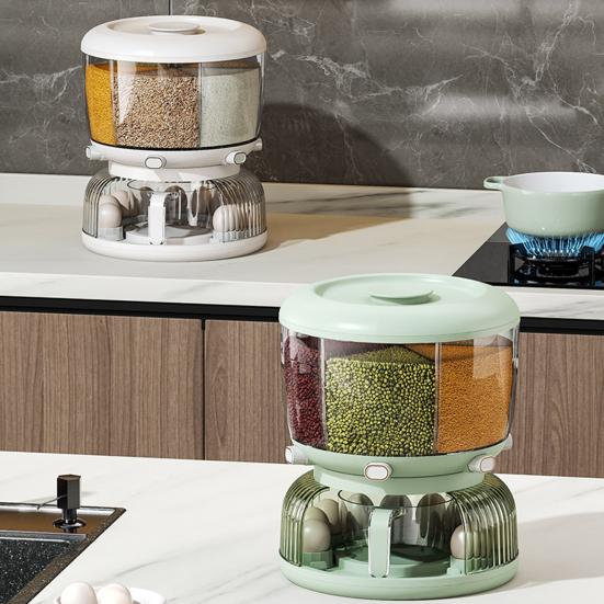 Wielofunkcyjny Pojemnik do Przechowywania w Kuchni Dwuwarstwowy Duża Pojemność Obrotowy Przezroczysty Szczelny Pojemnik na Zboże/Płatki Śniadaniowe Uchwyt na Jajka Artykuły Kuchenne