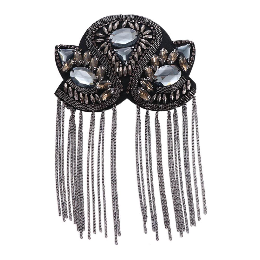 Exquisite Epaulets Shoulder Board Rhinestone Brooch Shoulder Flash Crystal Shiny Fringe Shoulder Mark Cosplay чёрный