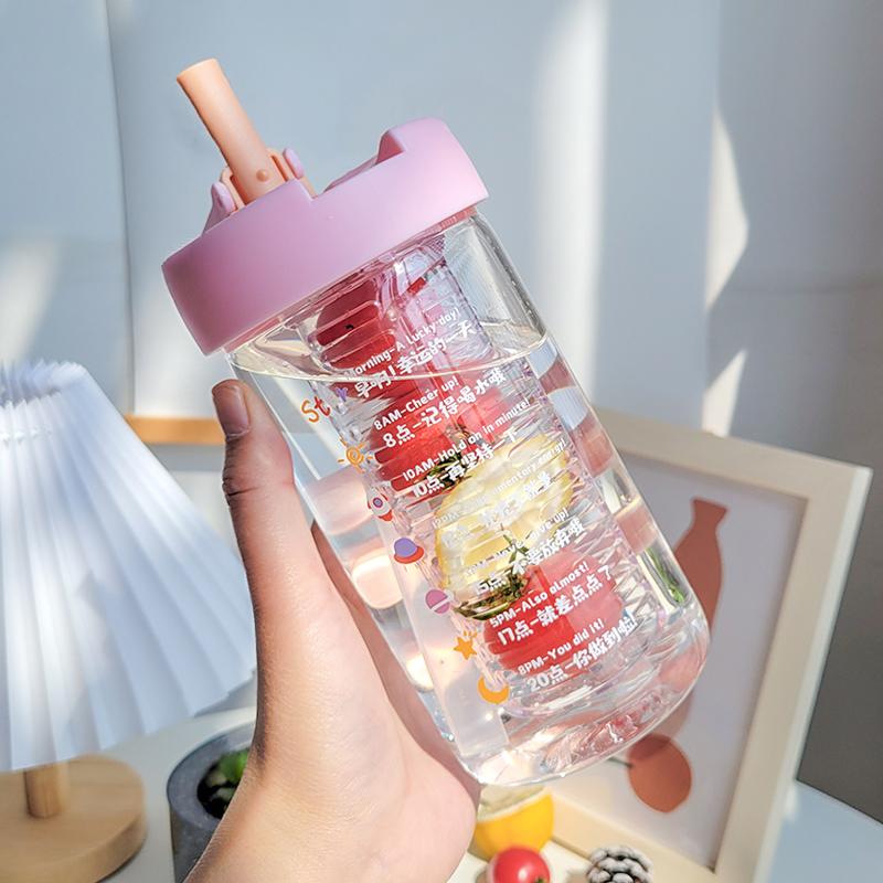 550 ML New Glass Water Bottles With Straw Tea Infuser Filter Clear Cute Flower Tea Water Separation Bottle For Girls School Cups