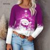 Christmas Style Women Long Sleeve T-shirts Autumn Winter Street 3d Christmas Snowman Print Ladies Tees 6XL Big Size Casual Tops