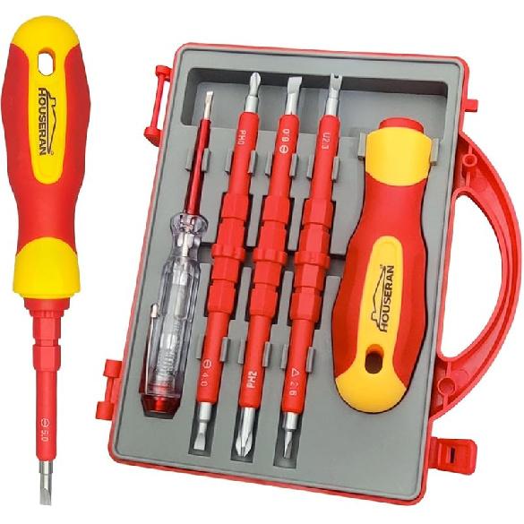Insulated Screwdriver, HOUSERAN 26 Pcs Screwdriver Set, Magnetic Tip Electrician Tools Kit with Case, 1000V, Screw Driver with Interchangeable 5-piece Insulated Screwdr