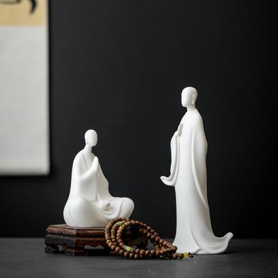 Piccoli Ornamenti in Porcellana Bianca, Decorazione Zen Buddha in Ceramica, Statuetta di Monaco, Buddha Pet da Tè Decorazione