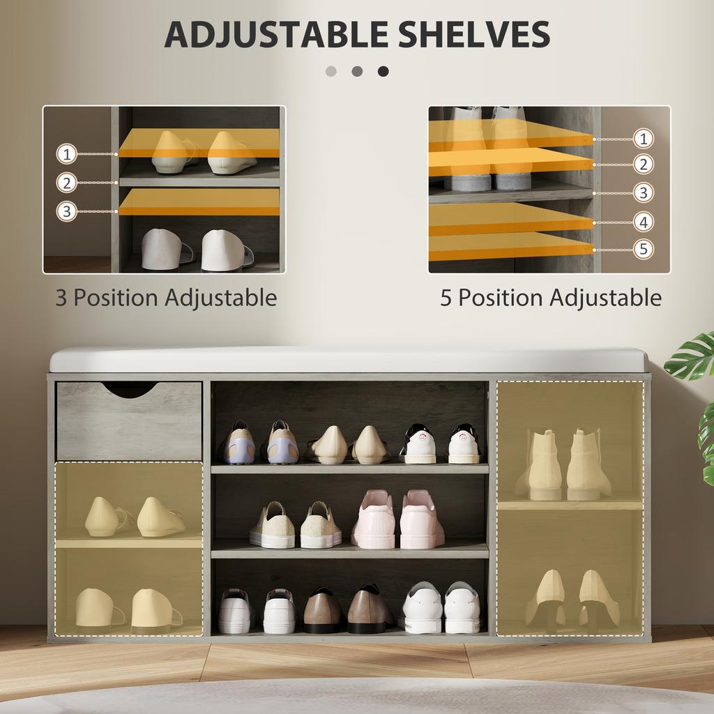 Shoe Storage Bench With Cushion Grey