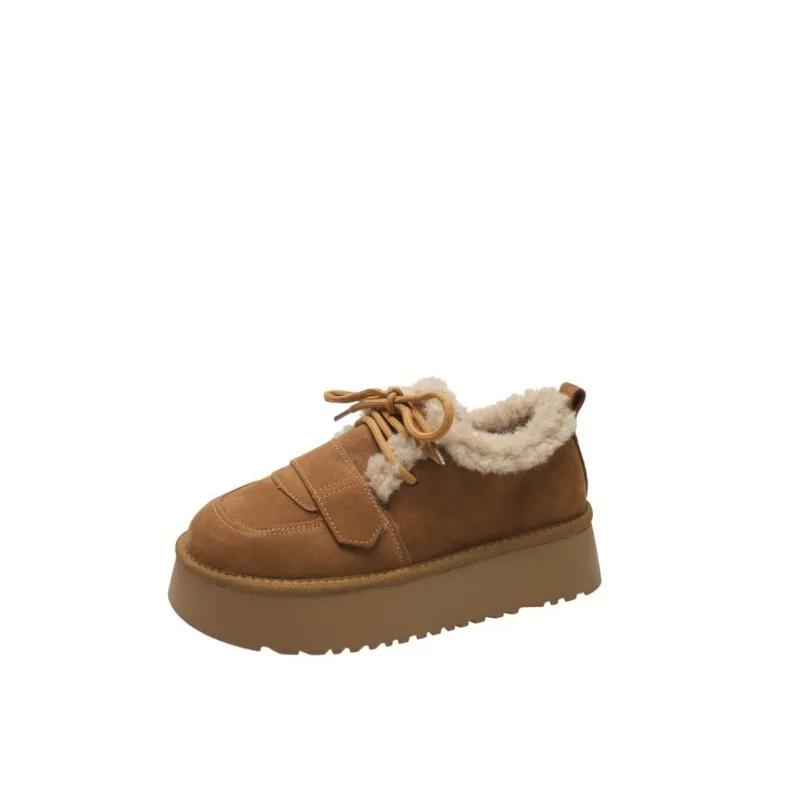 Fashion 2024 New Flat Heel Lace Boots Australia Winter Shoes for Women Plush Round Toe Boots Women Fur Lolita Rubber Ladies 35-40