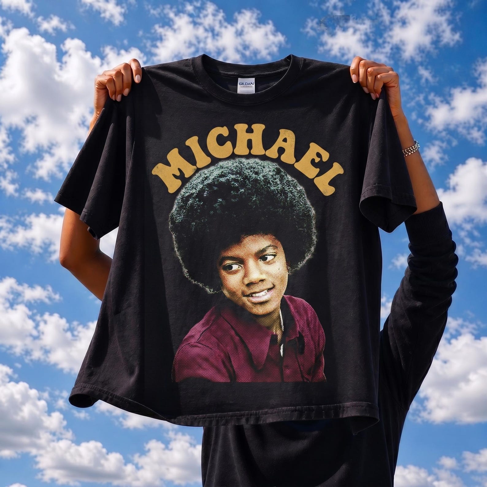 Young Michael Jackson Halftone Tee | Vintage 70s Music Icon Shirt M