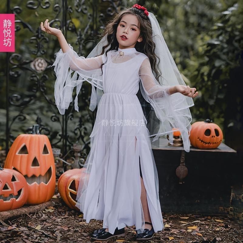 Halloween Costumes Kids Costumes Girls Dark Demon Ghost Bride Long Dress Vampire Witch Witch