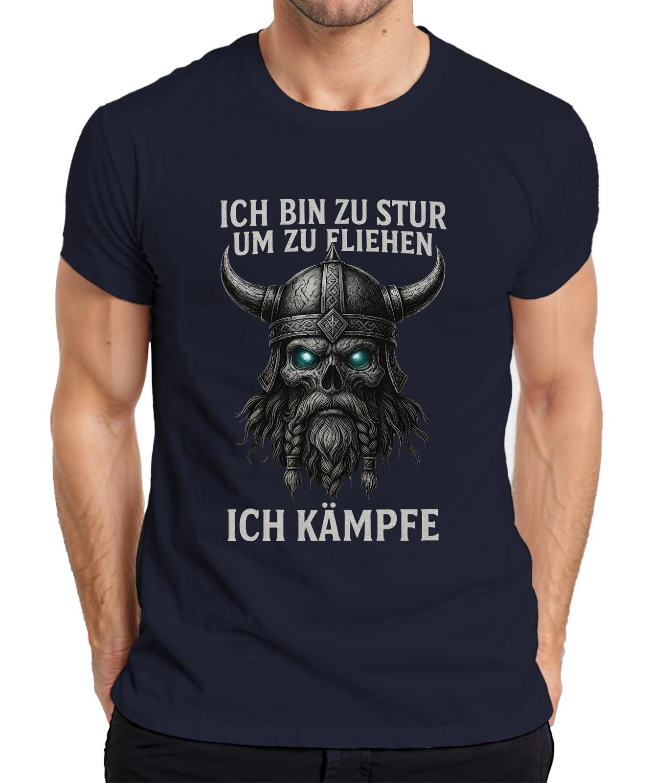 Too Stubborn To Flee I Fight Viking Skull Helmet Norse Mens T-Shirt- L